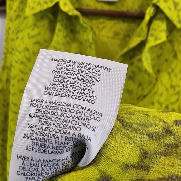CAbi Shirt Womens Large Chartreuse Yellow Neon Tank Blouse Reign Ruffle 3071 - Picture 8 of 11